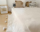 Moroccan Berber wool blanket Pompom handwoven cotton diamond bed overlay day blanket Plaid Hygge white throw Easter Outdoor Lounge