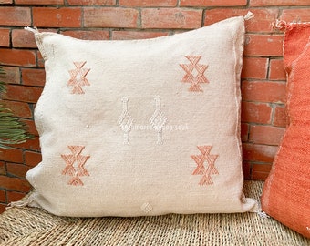 Vintage Sabra Vegan Silk moroccan Pillowcase with Hand-Embroidered Geometric Tribal Patterns, Valentine, Ibiza, Beige, Copper, Gift, Boho