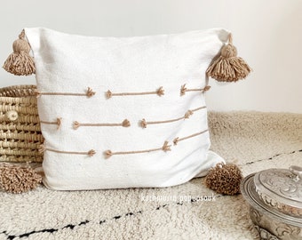 Moroccan Berber pompom cushion cover white beige cotton bobble cushion cover Ibiza Hygge gift Easter outdoor