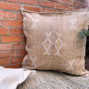 Vintage Berber vegan Silk Cushion Moroccan Pillow Sabra Beige Taupe Cactus Agave Pastels Blush Tribal Symbol Boho Ibiza Christmas Gift
