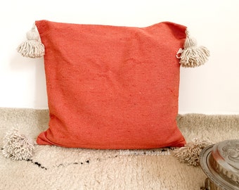 Moroccan Berber Pompom Cushion Cover Handwoven Cotton Bobble Pillow Case Ibiza Hygge Gift Outdoor Orange Cream Brick Mother's Day