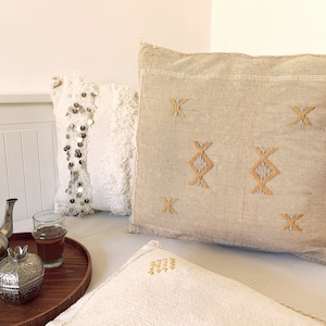 Vintage Berber Vegansk Sidenkudde Marockansk Kudde Sabra Kaktus Agave Pastellfärger Blush Tribal Symbol Boho Ibiza Juldekoration Gåva Beige