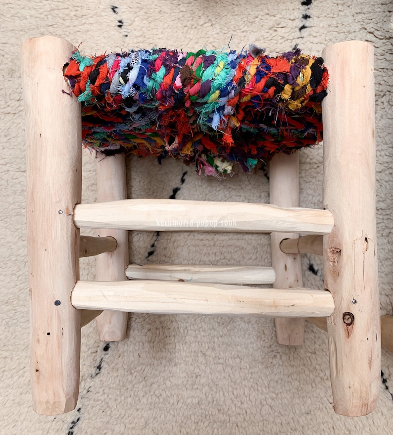 Siège tabouret moyen marocain pour enfant et adulte Boucherouite cadeau fête des mères enfants tabouret coloré chaise chat tabouret enfant image 3