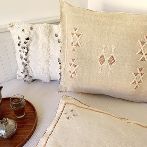 Vintage Berber Vegansk Sidenkudde Marockansk Kudde Sabra Kaktus Agave Pastellfärger Blush Tribal Symbol Boho Ibiza Juldekoration Gåva Beige