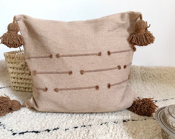 Moroccan Berber Pompom Cushion Cover Brown Beige Cotton Pompom Pillow Case Ibiza Hygge Gift Mother's Day Outdoor Relief Embroidery