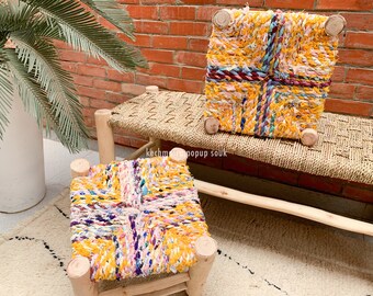 Siège de tabouret marocain moyen pour enfant et adulte Boucherouite Cadeau de Pâques enfants tabouret coloré chaise chat tabouret enfant