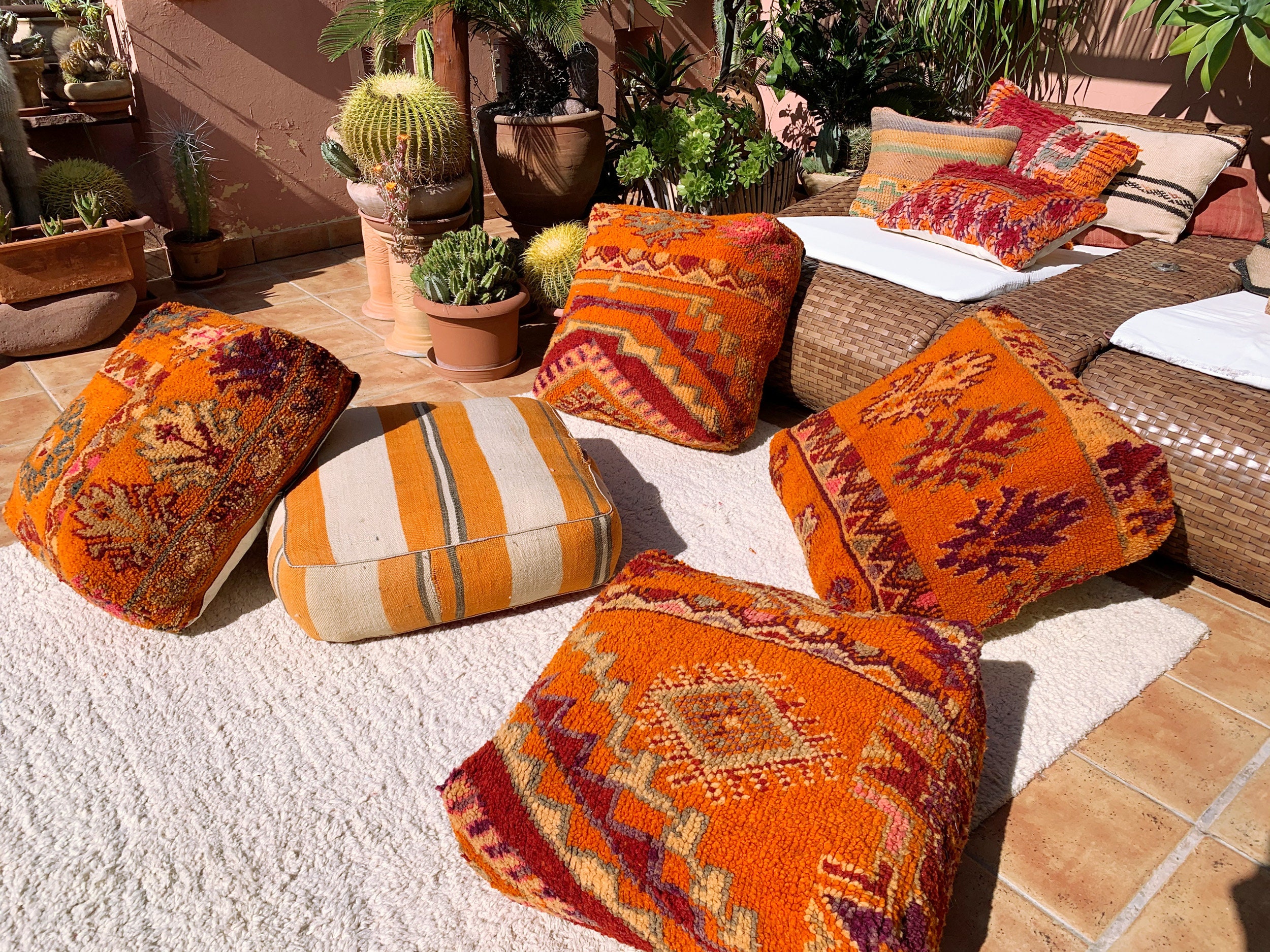 Vintage Berber Puf marroquí Kilim Boujad Almohada de suelo | Etsy