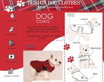 4436 Dog coat sewing pattern, chest 44-47 cm , 36 cm back, medium size clothes patterns, dog coat, dog raincoat, westie coat pattern