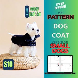4742 Dog coat sewing pattern, chest 47-50 cm , 42 cm back, medium size clothes patterns, dog coat, dog raincoat, westie coat pattern
