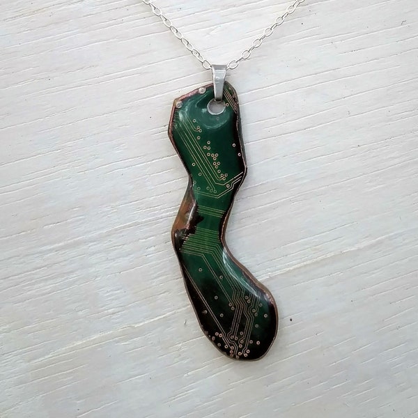 Microchip and Resin Pendant on Silver Plated Snake Chain Necklace