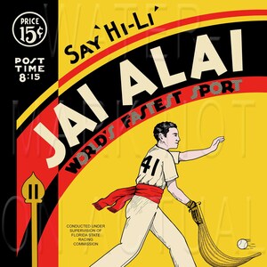 Vintage Miami, Florida Jai-Alai 1938 Program Cover Recreated on Canvas