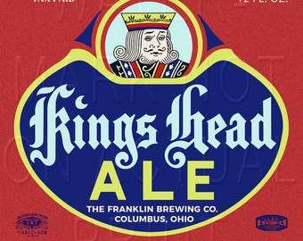 Reproduced Vintage Kings Head Ale Franklin Brewing Co Columbus, Ohio Label on Satin Canvas