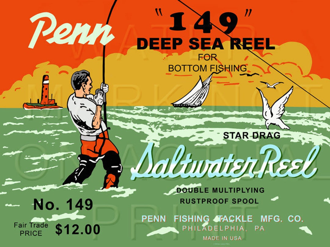 Vintage Penn Fishing Reel Box Label 149 Deep Sea Reel Canvas Print 
