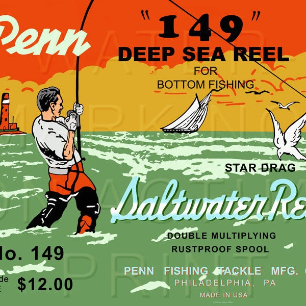 Vintage Penn Fishing Reel Box Label "149 Deep Sea Reel" Canvas Print