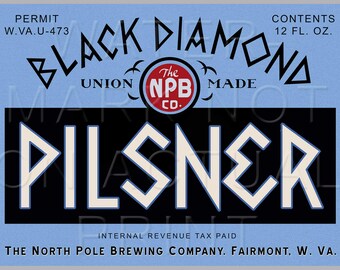 Reproduced Black Diamond Beer from the North Pole Brewing Co. Fairmont, West Virginia Beer Label On Canvas