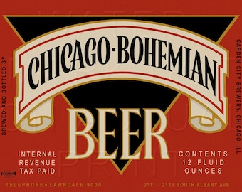 Reproduced Chicago Bohemian Beer Garden City Brewing Company Chicago, Illinois Beer Label On Canvas