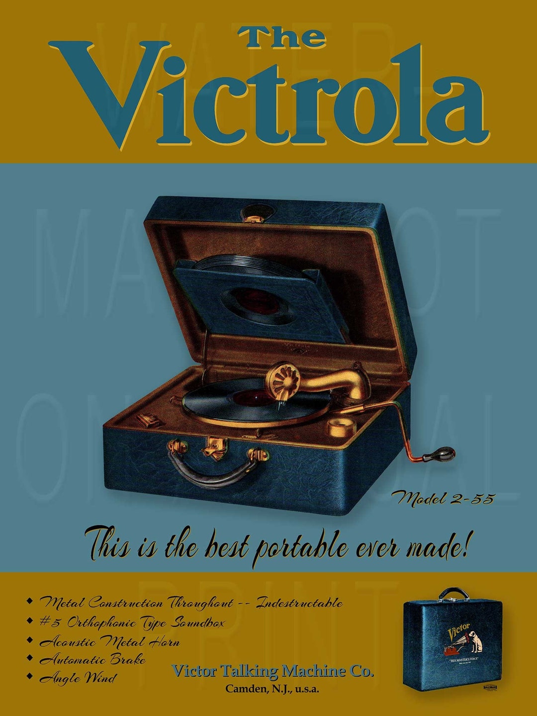 Reproduced Vintage Victor 2-55 Orthophonic Victrola Portable