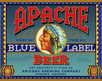 Custom Apache Blue Label Beer Arizona Brewing Co. Phoenix, Arizona Beer Label Canvas Print