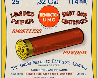 Reproduced Vintage Remington UMC 32 Ga Shot Shells Box Label Canvas Print