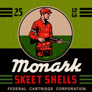 Reproduced vintage Federal &quot;Monark&quot; Skeet Shotgun Shells Box Label Canvas Print