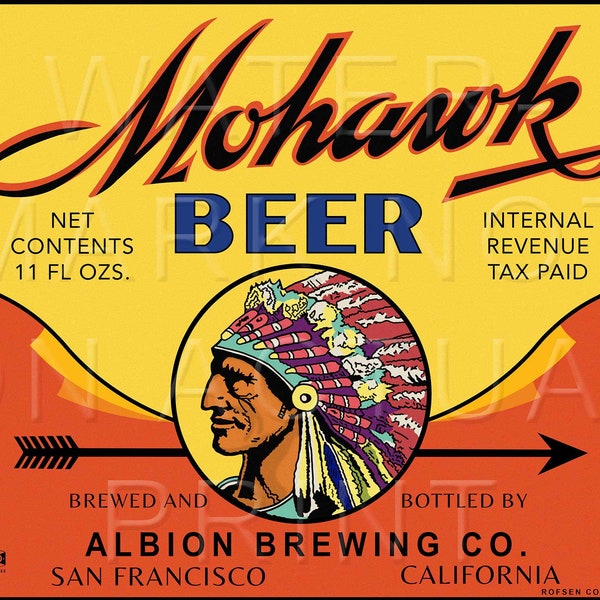 Mohawk Beer, Albion Brewing Company, San Francisco Beer Label Canvas Print
