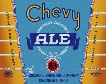 Chevy Ale Beer Label Hudepohl Brewing Co. Cincinnati, OH  Beer Label recreated on a canvas print