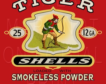 Reproduced vintage Robin Hood "Tiger" Shotgun Shells Box Label Canvas Print