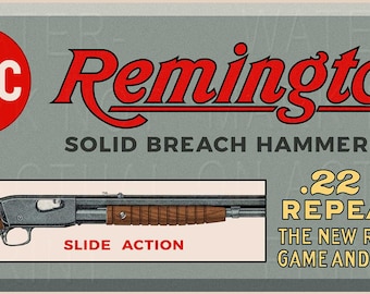 Reproduced Vintage Sign for the Remington .22 Cal Repeater Rifle Printed on Satin Canvas