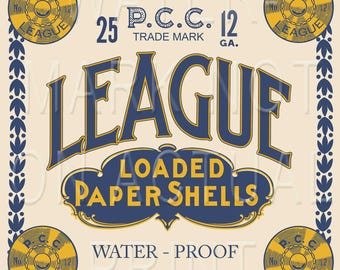 Reproduced vintage Peters "League" Shot Gun Shells Box Label Canvas Print