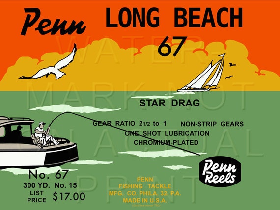 Vintage Penn Fishing Reel Box Label 67 Long Beach Canvas Print