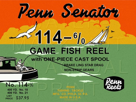 Vintage Penn Fishing Reel Box Label senator 114 6/0 Canvas Print 