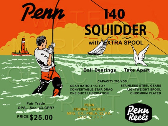 Vintage Penn Fishing Reel Box Label 140 Squidder Canvas Print 