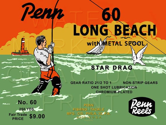 Vintage Penn Fishing Reel Box Label 60 Long Beach Canvas Print 
