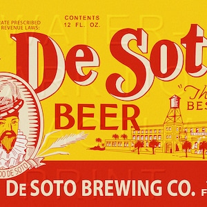 Reproduced DeSoto Beer Desoto Brewing Company Tampa, FL Beer Label On Canvas