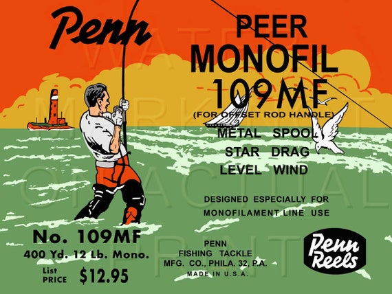 Vintage Penn Fishing Reel Box Label peer Monofil 109MF Canvas Print 