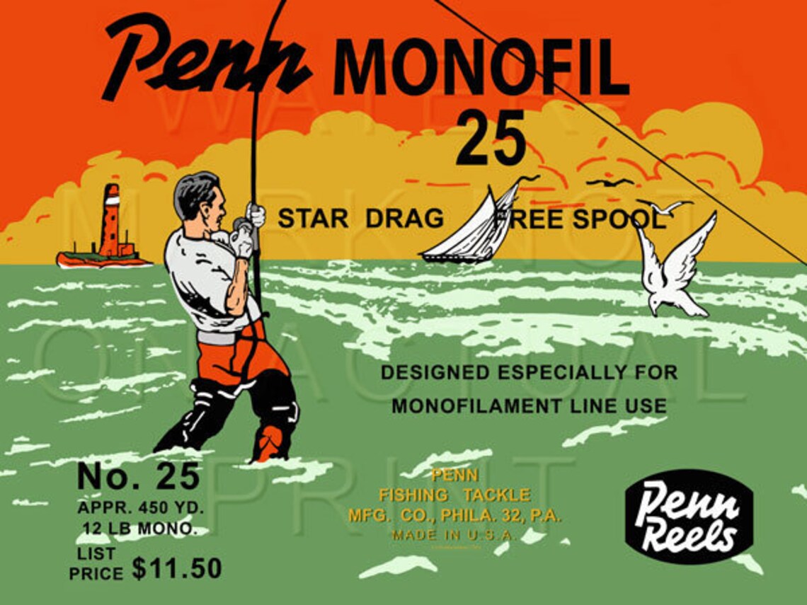 Vintage Penn Fishing Reel Box Label monofil 25 Canvas Print Etsy