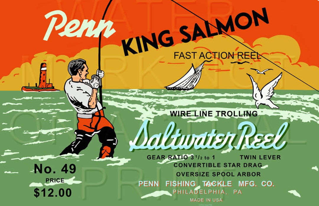 Vintage Penn Fishing Reel Box Label king Salmon Etsy
