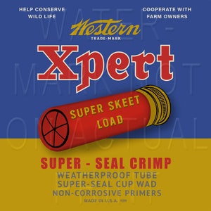 Reproduced vintage Western &quot;X-Pert&quot; Skeet Load Shells Box Label Canvas Print