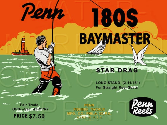 Vintage Fishing Print Penn Fishing Reel baymaster 180s Box Label Printed on  Graphic Canvas -  Canada