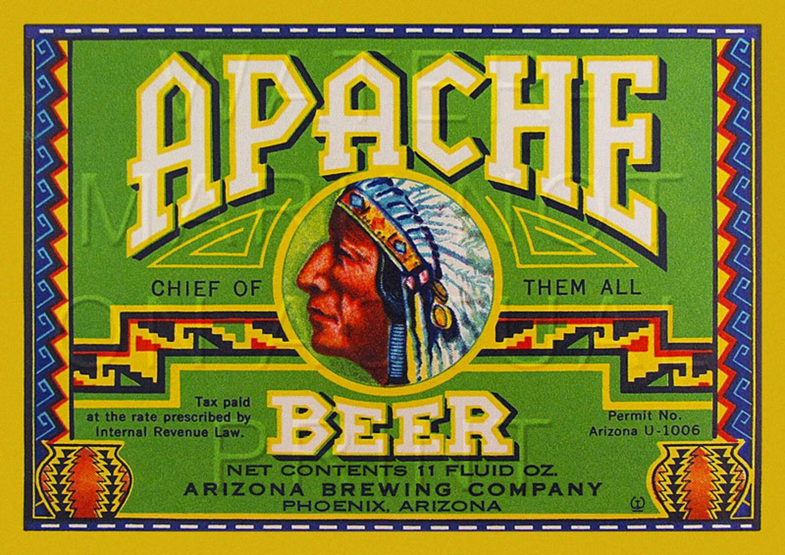 17 X 12 Vintage Beer Label Apache Beer Arizona Brewing Company Etsy