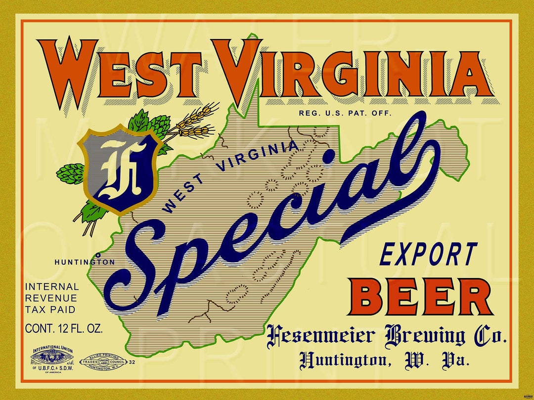 West Virginia Beer Huntington, West Virginia Label Canvas Print Etsy