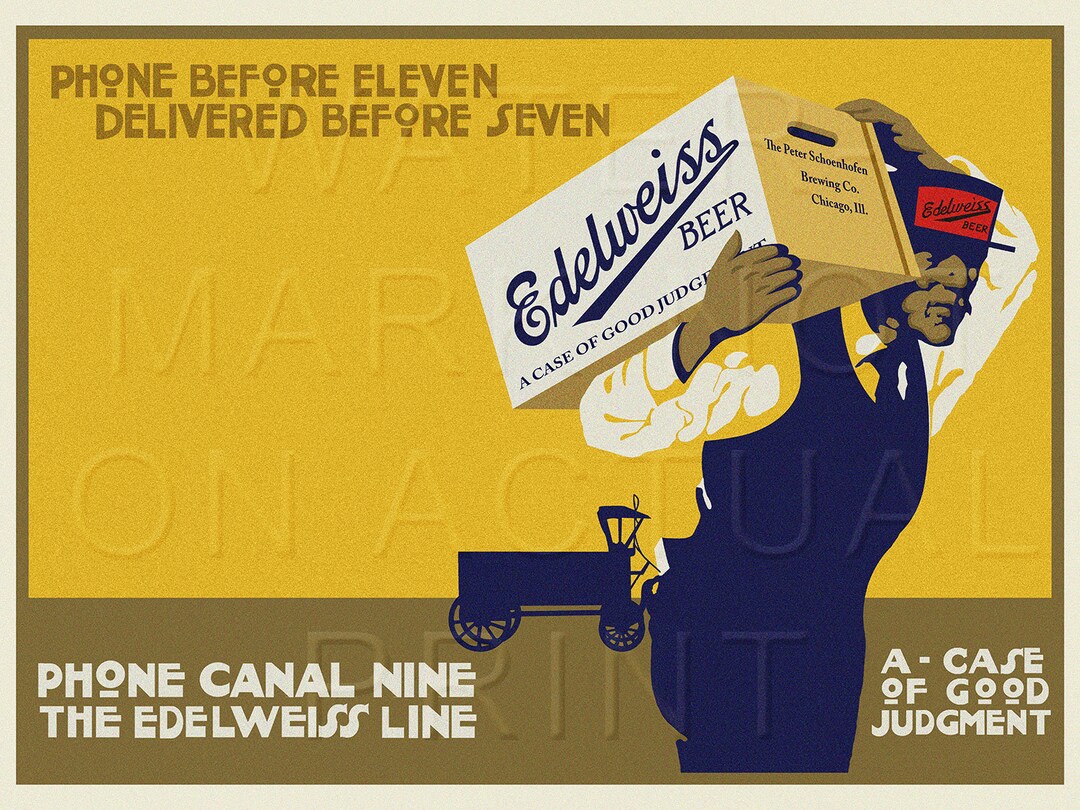 Vintage Beer Label Edelweiss Beer by Schoenhofen Brewing Company ...