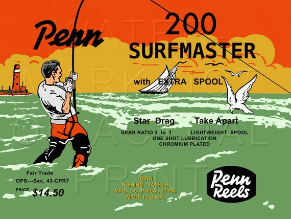 Vintage Fishing Print Penn Fishing Reel surfmaster 200 Box Label Printed on  Graphic Canvas -  Canada