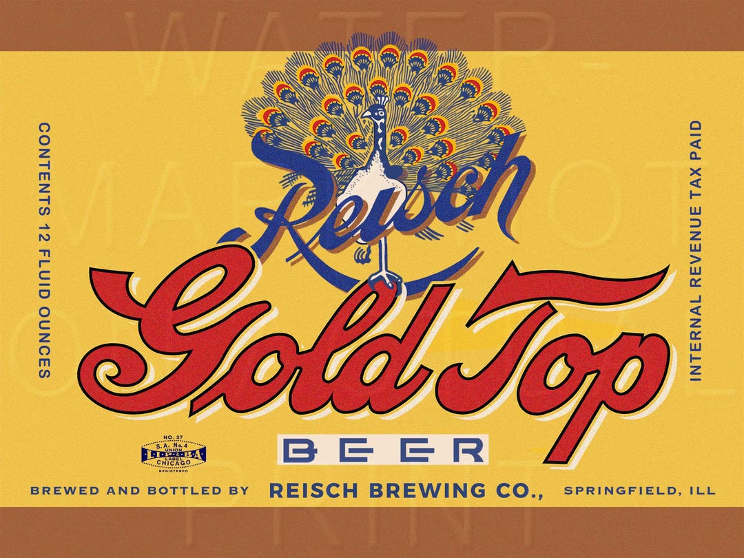 Springfield Label Reisch Gold Top Beer Label Springfield, Illinois Beer Label Canvas ...