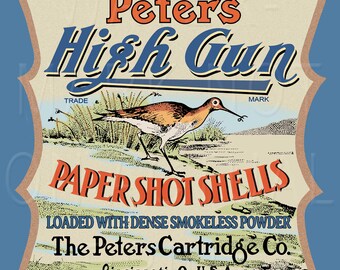 Reproduced vintage Peters "High Gun" Shot Shells Box Label Canvas Print