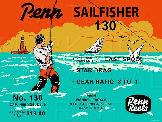 Vintage Penn Fishing Reel Box Label Sailfisher Etsy