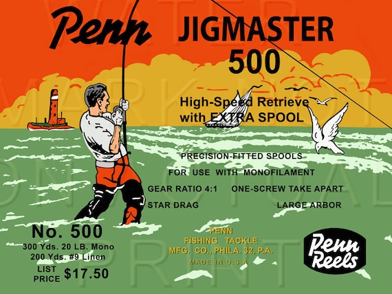Vintage Penn Fishing Reel Box Label jigmaster Canvas Print 