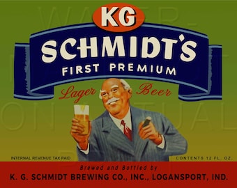 Reproduced Schmidt's First Premium Beer KG Schmidt Brewing Co. Logansport, IN Beer Label On Canvas