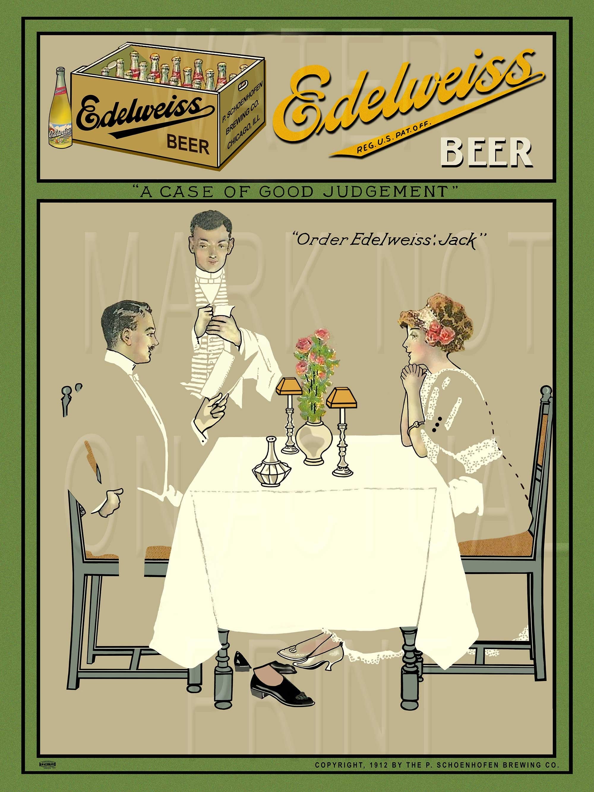 Vintage Beer Label Edelweiss Beer by Schoenhofen Brewing Company ...
