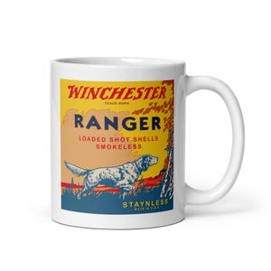 Retro Winchester Ranger Shotgun Shells Biały błyszczący kubek do kawy